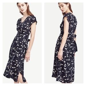 Ann Taylor Botanical Belted Cap Sleeve Midi Dress 2P